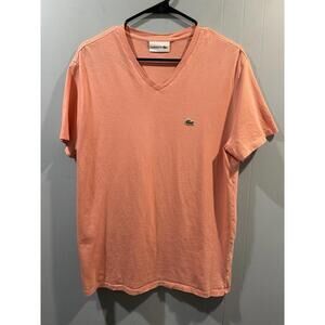 Mens Lacoste T Shirt Size Large Regular Fit V-Neck Peach
